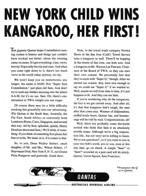 Howard Gossage Qantus Child Won a Kangaroo