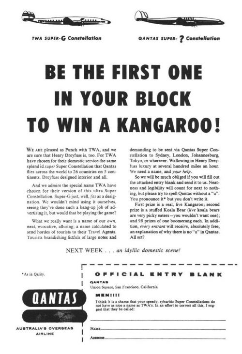 Howard Gossage Qantus ad Win a Kangaroo